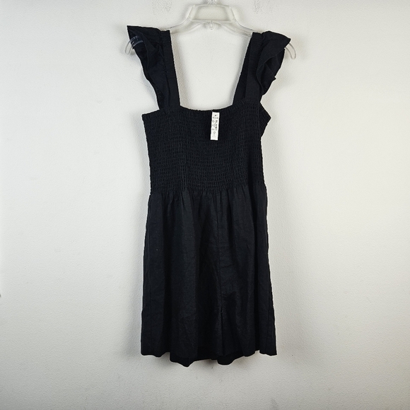 Madewell Linen-Blend Lucie Smocked Romper Black Size 8 NWT Summer Vacation - Picture 5 of 11